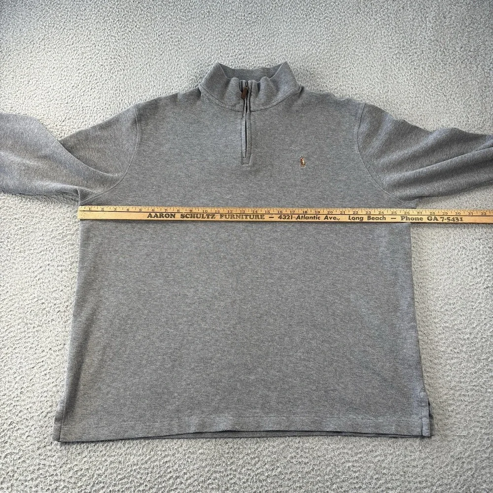 Polo Ralph Lauren Quarter Zip Mens XL Gray Estate Rib Flesh Pony